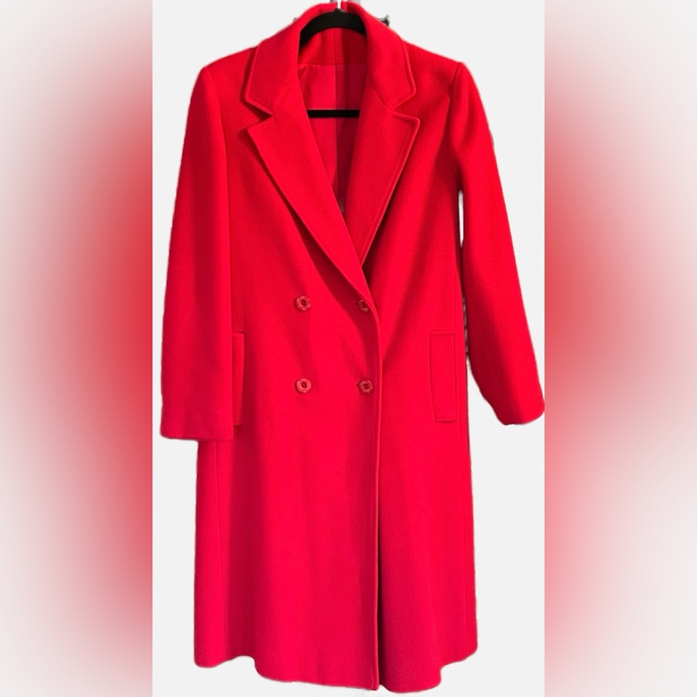 Vintage Red 100% Cashmere‎ Long Coat Old Money Quiet Luxe Chic